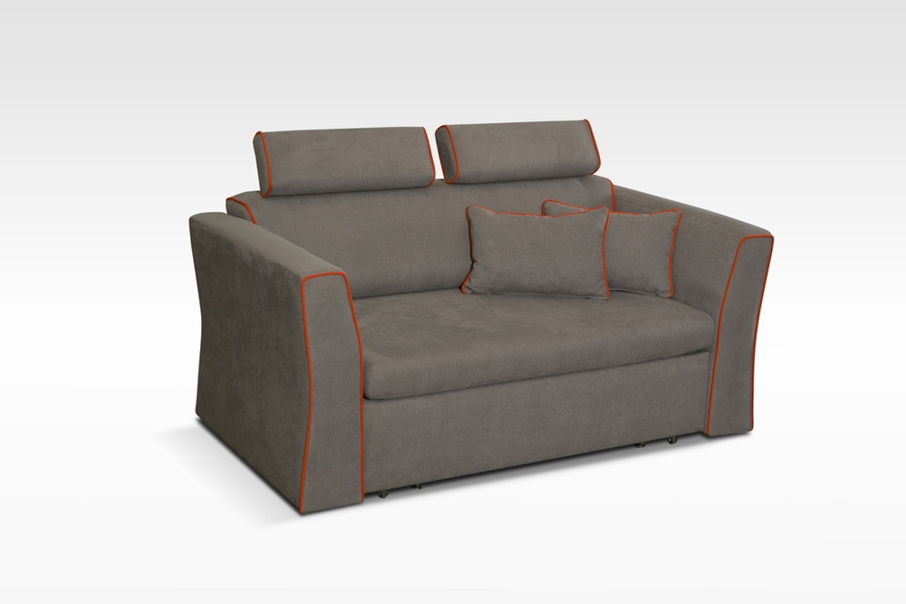 Vitoria sofa bed in cold brown with decorative orange piping 