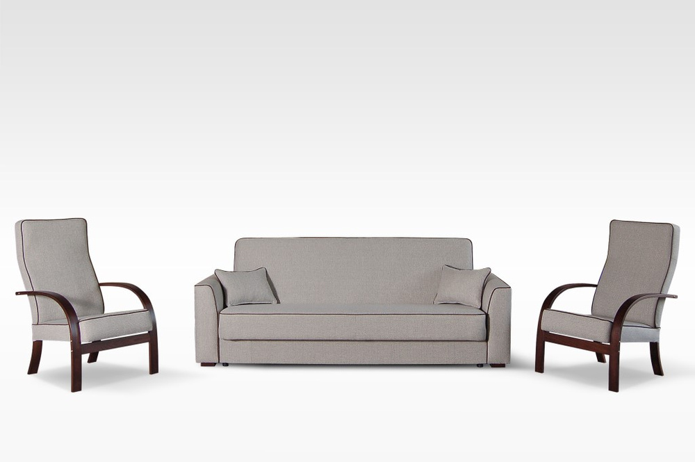 Beige BURGOS sofa - with functional armchairs and original brown piping