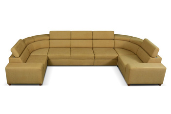 U-shaped CADIZ corner sofa, yellow - with sleeping function, adjustable headrests and bedding compartment