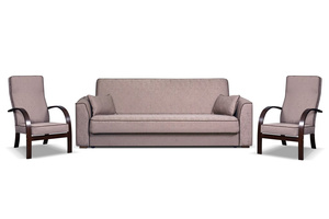 Braunes BURGOS-Sofa - mit Funktionssesseln und original beigem Keder