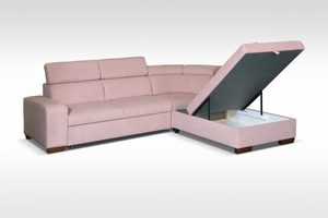 CADIZ 5 - Folding corner sofa in Brown with a sleeping function, adjustable headrests and a container