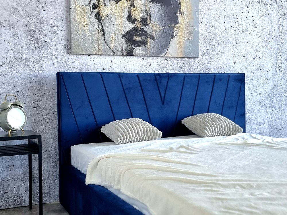 Marineblaues Traumschlafzimmer - Girona Bett 140x200 mit Bettzeugcontainer