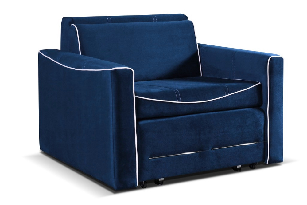 Schlafsofa Marbella marineblau mit weißer Zierleiste 