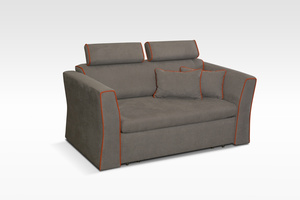 Vitoria sofa bed in cold brown with decorative orange piping 