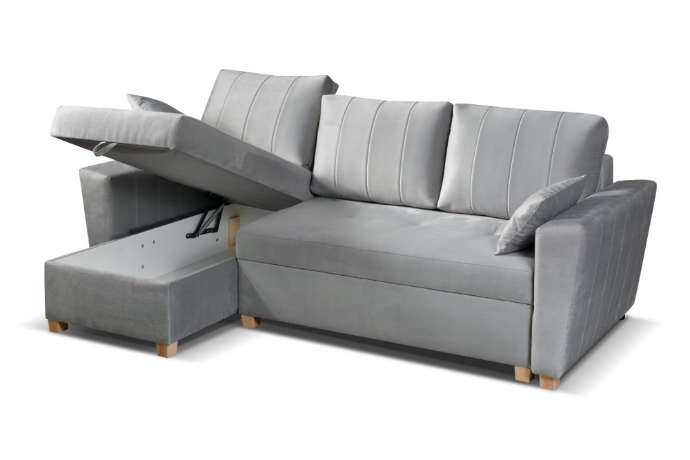 Modern corner sofa with folding function - Navarre Left Grey with angled backrests