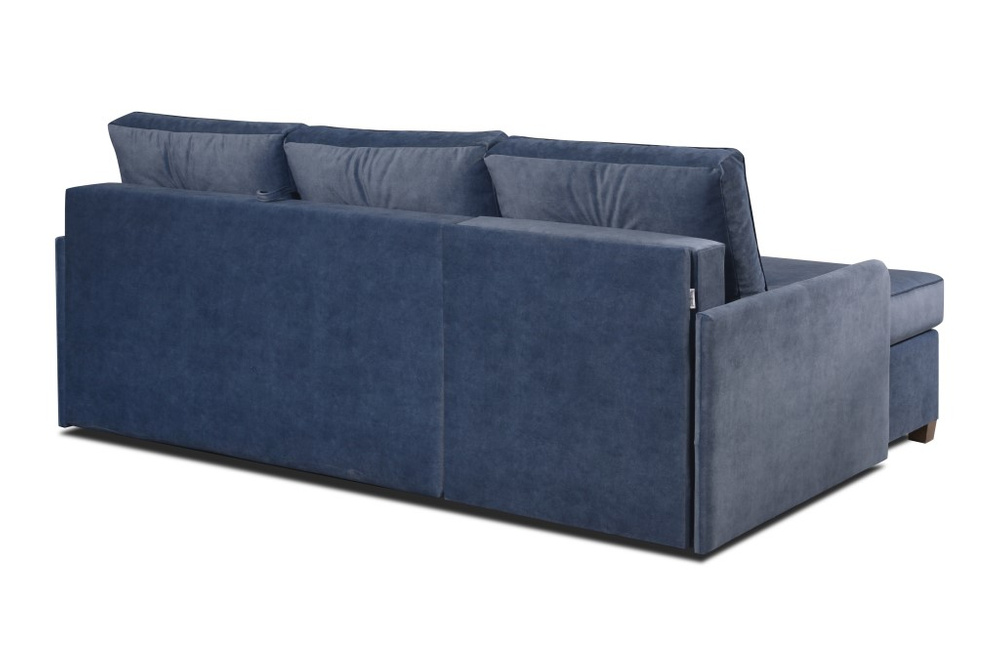 Practical convertible corner sofa Navarra  Left with narrow backrests Blue with dark blue piping 