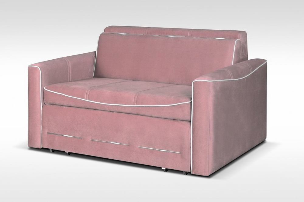 Marbella sofa bed in pink with white piping 