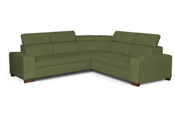 Elegantes Ecksofa Cádiz klappbar: Kopfstützen und Bettkasten in Khaki