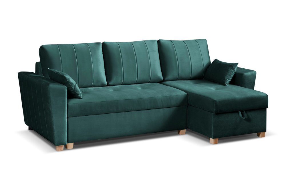 Modern corner sofa with folding function - Navarre Right Green with angled backrests 