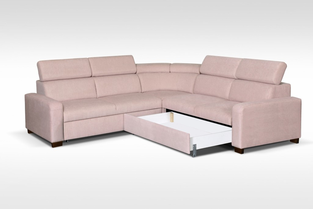 Bequemes Ecksofa CADIZ 2 - Pink mit Kopfstützen und Bettzeugkasten