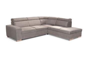 CADIZ 5 - Folding corner sofa in Brown with a sleeping function, adjustable headrests and a container
