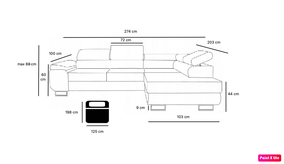 Ecksofa mit Schlaffunktion und Stauraum für Bettzeug L Antonio in Stoff Poso Cream Left