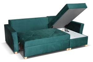 Comfortable reclining corner sofa with extended backrests - Navarre Right Green