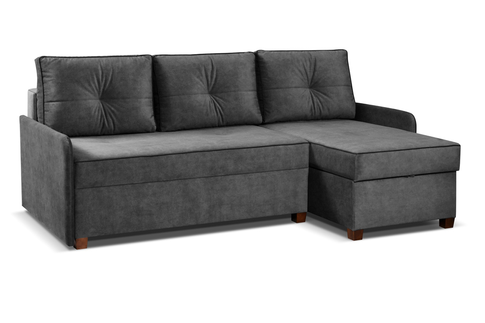 Practical convertible corner sofa Navarra  Right with narrow backrests Grey with black piping 