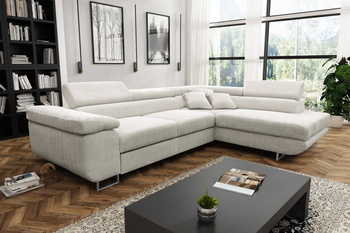 Corner sofa with sleeping function and bedding storage L Antonio in fabric Poso Cream Right