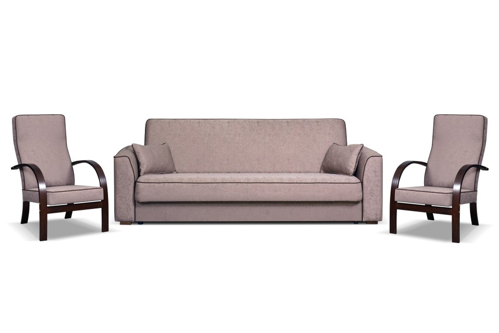 Braunes BURGOS-Sofa - mit Funktionssesseln und original beigem Keder