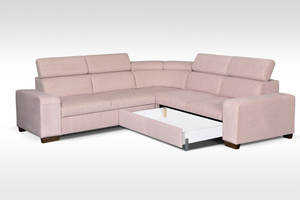 Elegantes Ecksofa Cádiz klappbar: Kopfstützen und Bettkasten in Gelb 