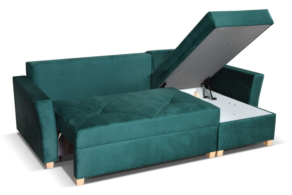 Comfortable reclining corner sofa with extended backrests - Navarre Right Green