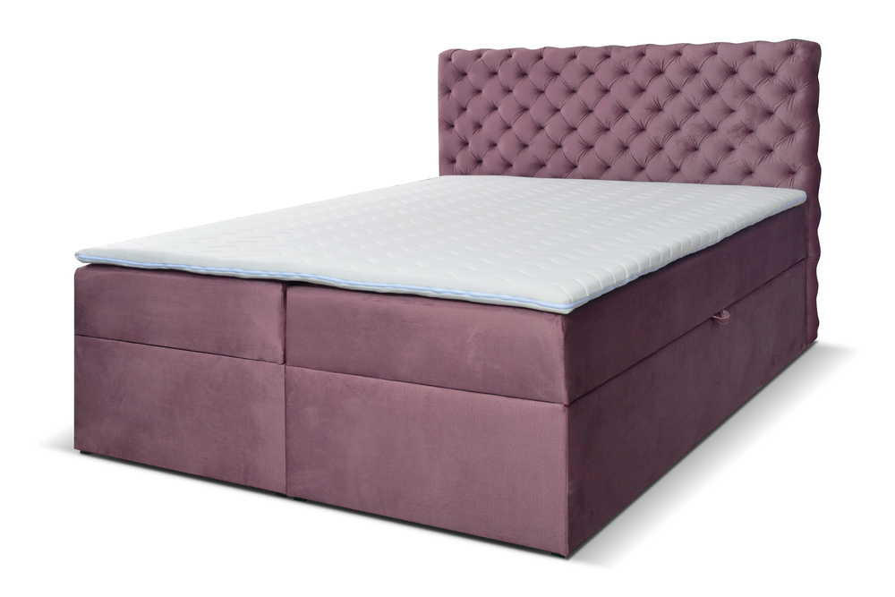 Bequemes Pink-Vigo Bett 140x200 mit gestepptem Kopfteil und praktischen Bettzeugkästen