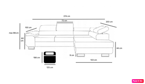 Ecksofa mit Schlaffunktion und Stauraum für Bettzeug L Antonio in Stoff Poso Cream Left