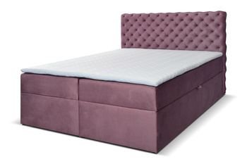 Comfortable Pink-Vigo Bed 180x200 with quilted headrest and practical bedding bins