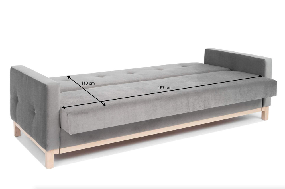 Ausklappbares Sofa AVILA Grey - Angereichert mit Steppung und einem praktischen Behälter 