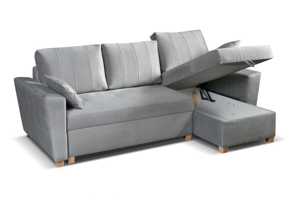 Modernes Ecksofa mit Klappfunktion - Navarre Right Graphite mit abgewinkelten Rückenlehnen