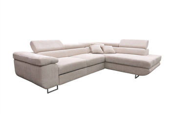 Corner sofa with sleeping function and bedding storage L Antonio in fabric Poso Cream Right